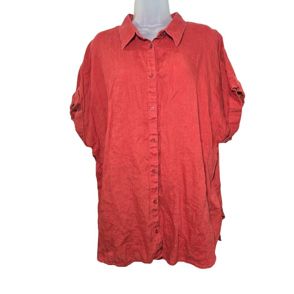Ralph Lauren Wom 3XL Rust Red Linen Short Sleeve Shirt Spring Summer Coastal EUC